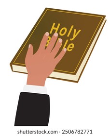 Swearing concept. Hand on Holy Bible. vector