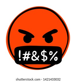 Vetor do Stock: Angry emoticon. Cute emoji swear. Obscene languague. Cursed,  bad word, swearing or vulgar word. Mad emoji. Illustration vector