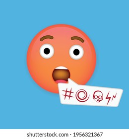 Swearing Emoji. Angry-red Face With A Black Bar Covering Its Mouth