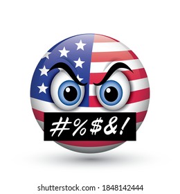 Swearing emoticon isolated on white background with United States of America flag motive vector illustration