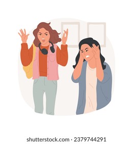 Swearing isolated cartoon vector illustration. Irritated angry girl cursing and spreading hands, mom covering her ears, teenager bad habit, swearing addiction, filthy language vector cartoon.