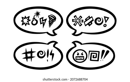 Swearing speech bubble censored with symbols. Hand drawn swear words in text bubbles to express exclamation and harsh mood. Vector illustration isolated in white background