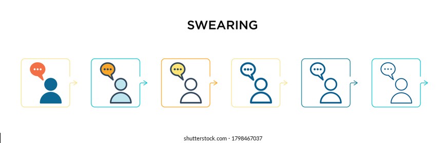 Swearing vector icon in 6 different modern styles. Black, two colored swearing icons designed in filled, outline, line and stroke style. Vector illustration can be used for web, mobile, ui