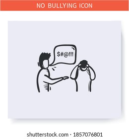 Swearword icon. Verbal bullying. Outline sketch drawing. Man cursing another man. Aggressive behaviour, violence, harassment. Discrimination, pressure, social issue. Isolated vector illustration 