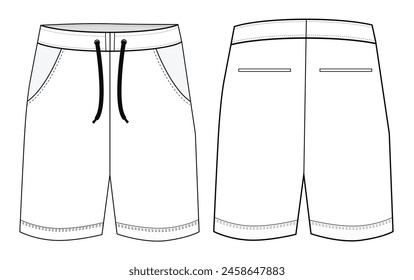 Sweat Boys knit shorts with elastic waist man. men's sportswear. vector technical sketch . mockup clothing template illustration.