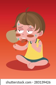 sweat hot boy with fan cartoon vector