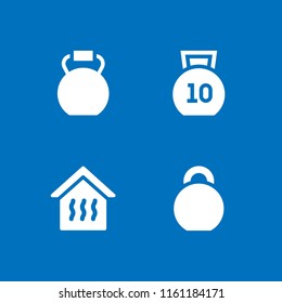 sweat icon. 4 sweat set with kettlebells and heating vector icons for web and mobile app
