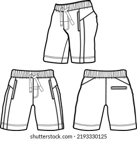 Sweat jogger pants with an elasticated drawstring waist in a relaxed style. Men's casual wear. Vector technical sketch.