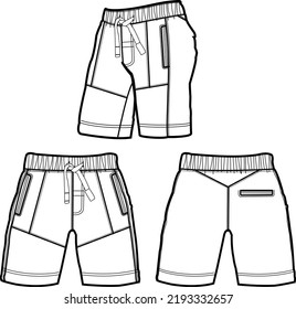 Sweat jogger pants with an elasticated drawstring waist in a relaxed style. Men's casual wear. Vector technical sketch.