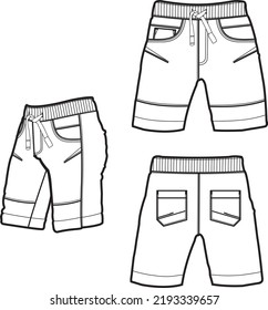 Sweat jogger pants with an elasticated drawstring waist in a relaxed style. Men's casual wear. Vector technical sketch.