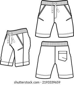 Sweat jogger pants with an elasticated drawstring waist in a relaxed style. Men's casual wear. Vector technical sketch.