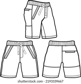 Sweat jogger pants with an elasticated drawstring waist in a relaxed style. Men's casual wear. Vector technical sketch.