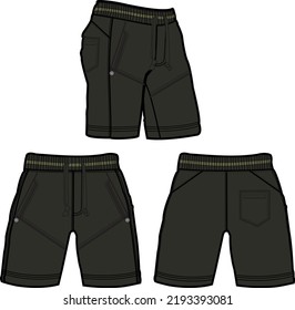  Sweat jogger pants with an elasticated drawstring waist in a relaxed style. Men's casual wear. Vector technical sketch.