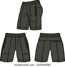  Sweat jogger pants with an elasticated drawstring waist in a relaxed style. Men's casual wear. Vector technical sketch.