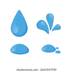 Sweat mark, water drop, tear flat modern vector illustration set. Blue water drop icon set. Cartoon modern droplet logo shapes collection