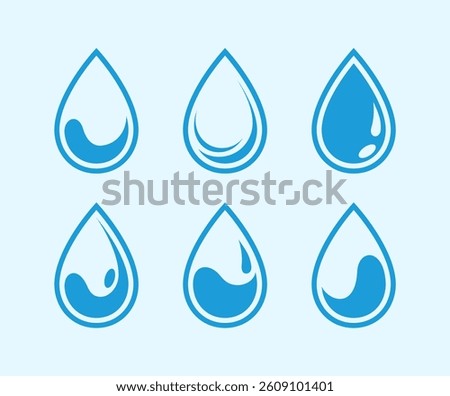 Sweat mark, water drop, tear illustration set. Water Splash, Blue water splash or drops isolated on cream background, rain splash, rain drop, water drop.Water drop icon. Blue raindrop, droplet logo. 