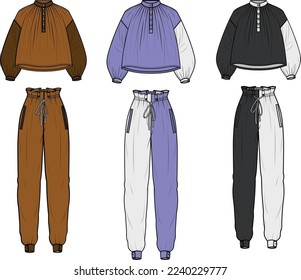 Sweat pants and long sleeves Blouse Vector Template illustration 