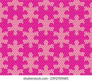  Sweat Pink Seamless pattern wiht hearts. Puzzle boho fabric design.
