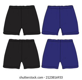 Sweat Short pants fashion flat sketch vector illustration template For Young Men. Technical Drawing Fashion art Illustration Black, navy color Mock up. 