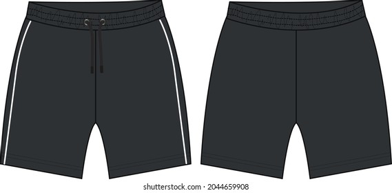 Sweat Shorts fashion flat sketch vector illustration template For Young Men. Technical Drawing Fashion art Illustration. Cotton jersey apparel clothing Design mock up Front, Back views.