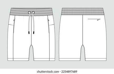Sweat Shorts pant Technical drawing fashion flat sketch vector Illustration template front and back views.