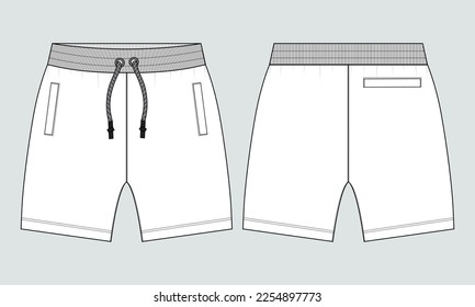 Sweat Shorts pant Technical drawing fashion flat sketch vector Illustration template front and back views.