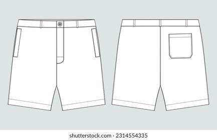 Sweat Shorts pant technical drawing fashion flat sketch vector illustration template for mens and boys. Apparel pant design front and back views isolated on Grey background

