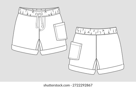 Pantalones cortos de sudor Plantilla de ilustración de boceto plano de moda de dibujo técnico para bebés
