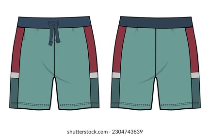 Sweat shorts pant vector illustration green color template front and back views isolated on white background