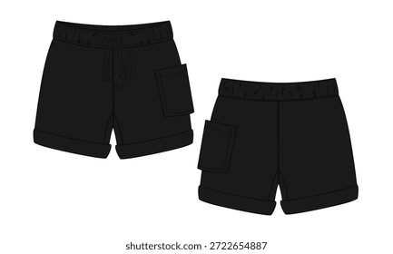 Calções suor pant vetor ilustração modelo de cor preta para meninos
