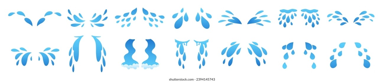 Vector de flujo sudoroso aislado. Iconos de goteo de agua en los ojos para llorar con lágrimas