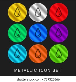 Sweat or tear drop outline 9 color metallic chromium icon or logo set including gold and silver