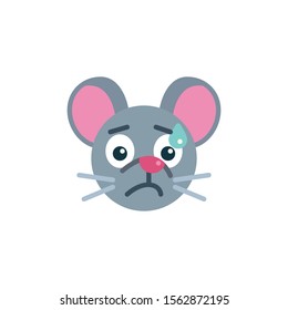 Sweat Tear mouse face emoji flat icon, vector sign, Stressed rat emoticon colorful pictogram isolated on white. Symbol, logo illustration. Flat style design