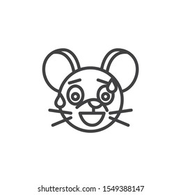 Sweat Tear rat emoticon line icon. linear style sign for mobile concept and web design. Laughing mouse face emoji outline vector icon. Chinese 2020 year of the rat symbol, logo illustration.
