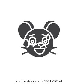 Sweat Tear rat emoticon vector icon. filled flat sign for mobile concept and web design. Laughing mouse face emoji glyph icon. Chinese 2020 year of the rat symbol, logo illustration. Vector graphics