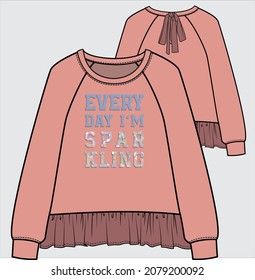 SWEAT TOP WITH CHIFFON FRILL AND BACK TIE UP DETAIL FOR KID GIRLS AND TEEN GIRLS IN EDITABLE VECTOR FILE