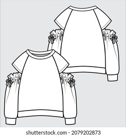 SWEAT TOP WITH COLD SHOULDER DETAIL FOR KID GIRLS AND TEEN GIRLS IN EDITABLE VECTOR FILE