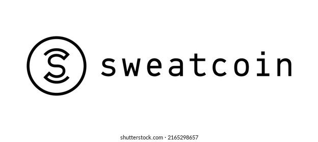 Logo de Sweatcoin con icono de texto aislado. Mover al concepto de monedas de Criptomoneda ganadora. Símbolo digital de dinero. EPS vectorial 10