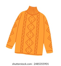 Sweater for autumn or winter. Knitted woolen warm sweater. Cold season. Flat vector isolated illustration 