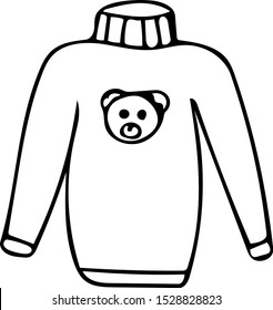 sweater with a bear clothing and comfort in a cold weather set. Hand drawn element icon in doodle style.