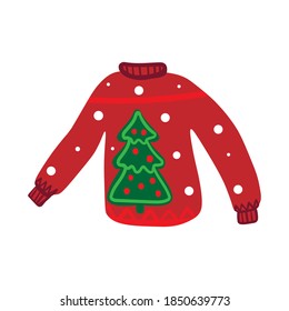 sweater with christmas tree on the white background