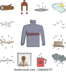 Sweater colored hand drawn icon in a collection with other items