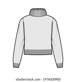 Sweater cropped Exaggerated Turtleneck technical fashion illustration with long sleeves, relax fit, waist length, knit rib trim. Flat apparel front, grey color style. Women, men unisex CAD mockup