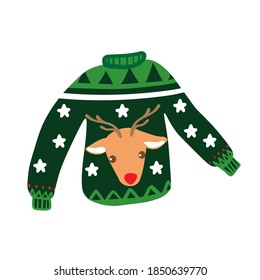 sweater with deer head on the white background