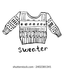 Sweater in doodle style on isolated white background.Vector illustration of a clothing item.