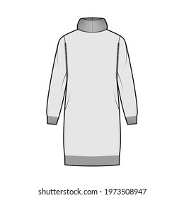 Sweater dress Exaggerated Turtleneck technical fashion illustration with long sleeves, relax fit, knee length, knit rib trim. Flat apparel front, grey color style. Women, men unisex CAD mockup