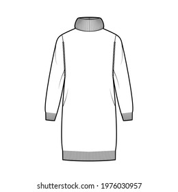 Sweater dress Exaggerated Turtleneck technical fashion illustration with long sleeves, relax fit, knee length, knit rib trim. Flat apparel front, white color style. Women, men unisex CAD mockup