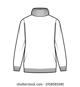 Sweater Exaggerated Turtleneck technical fashion illustration with long sleeves, oversized, hip length, knit rib trim. Flat apparel front, white color style. Women, men unisex CAD mockup