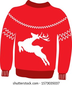 Sweater.Red sweater with Flying deer ornament.For greeting cards, illustrations, print.Vector illustration.
