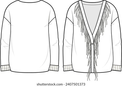 SWEATER WITH FRINGES FOR WOMEN AND GIRLS WINTER WEAR FRONT AND BACK FASHION FLAT DESIGN VECTOR ILLUSTRATION